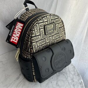 Loungefly Marvel 85th Anniversary All-Over Print Logo Mini Backpack NWT